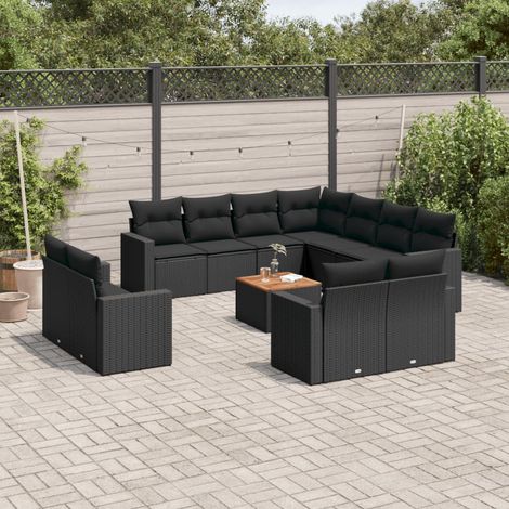 Set de sofás de jardín 12 piezas cojines ratán sintético negro vidaXL (1/5)