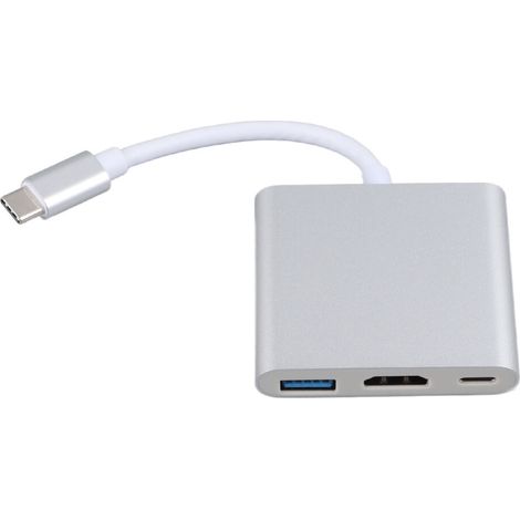 Hub 3-en-1 Type-C, adaptateur multiport USB-C vers HDMI, compatible avec la sortie vidéo ultra haute définition 4K et le port de charge rapide USB-C PD, port de transmission haute vitesse USB 3.0, P1