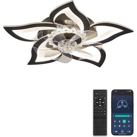 Lustre Ventilateur de Plafond, Plafonnier Ventilateur Silencieux Floral 69cm, Moteur CC Inversible 6 Vitesses, LED Dimmable, APP Bluetooth pour Chambre, Cuisine et Salle à Manger, Blanc (1/5)