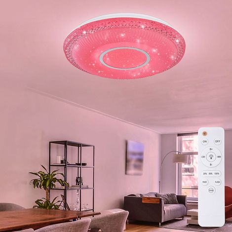 Plafoniera effetto stella, plafoniera dimmerabile, bianca, lampada dimmerabile con telecomando, funzione luce diurna, cambio colore, 1x LED RGB 40W 2140Lm, 50 cm