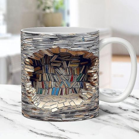 Mug bibliothèque 3D, tasse étagère de bibliothèque, mug bibliothèque créatif à effet 3D, mug à café pour amoureux des livres, mug bibliothécaire, un cadeau pour les lecteurs (1/5)