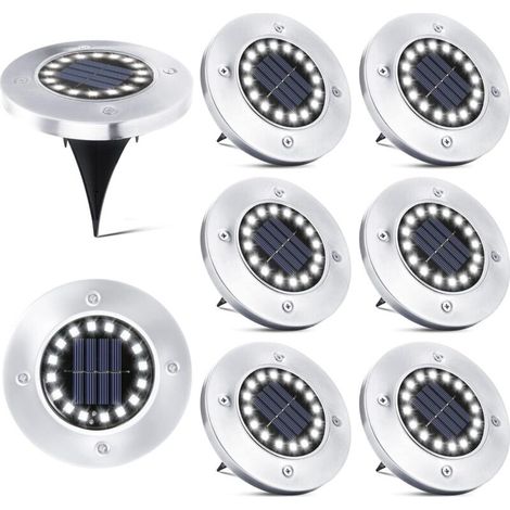 16 LED Lampe Solaire Extérieur, 8 Pièces Spot Solaire Jardin Encastrable Lumière IP65 Etanche Lampadaire pour Passerelle Chemin Terrasse Cour Souterraine Encastrer Pelouse, Blanc Froid (1/5)