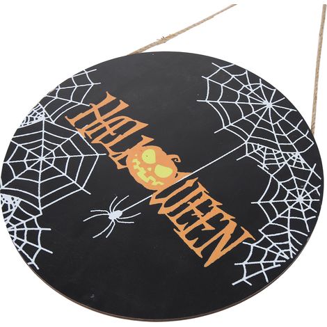 Plaque décorative araignée pour porte d'entrée, décoration Halloween intérieure, panneau bienvenue noir (sans nœud) (1/5)