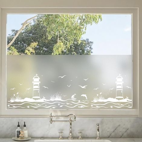 Film opaque pour fenêtre - Blanc (phare et océan 02, 44,5 x 200 cm) (1/5)