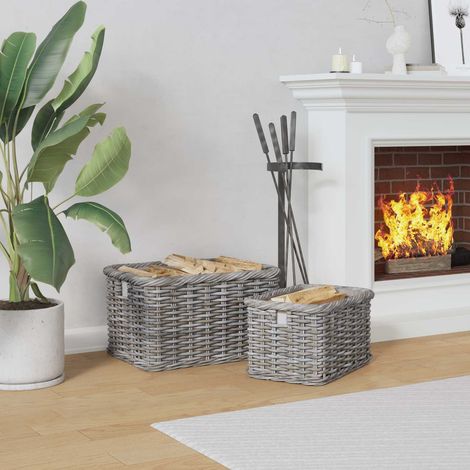 Firewood Basket GENDT 2 pcs Natural Grey Kubu Rattan vidaXL (1/5)