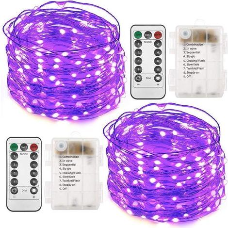 Paquete de 2 guirnaldas de luces a pilas, 10 metros (33 pies), 100 luces con control remoto y temporizador, luces centelleantes con 8 modos de luz, luces de luciérnaga para fiestas en el jardín y deco (1/5)