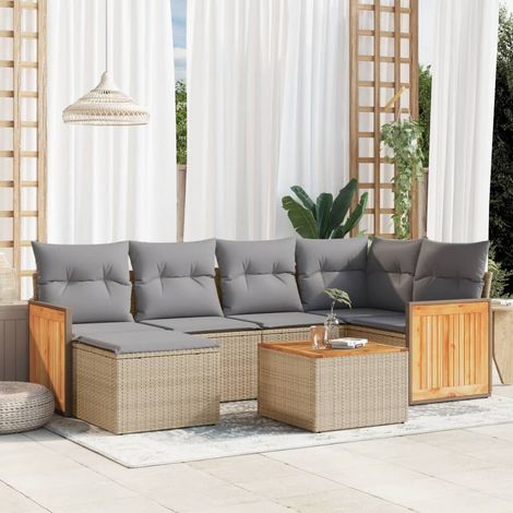 Set sofás de jardín 7 piezas y cojines ratán sintético beige vidaXL (1/3)
