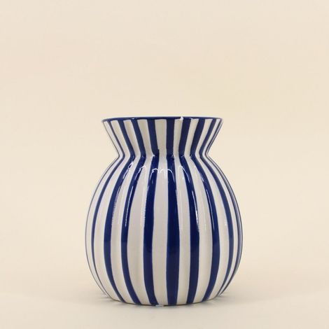 Vase céramique à rayures bleu en relief, H19cm