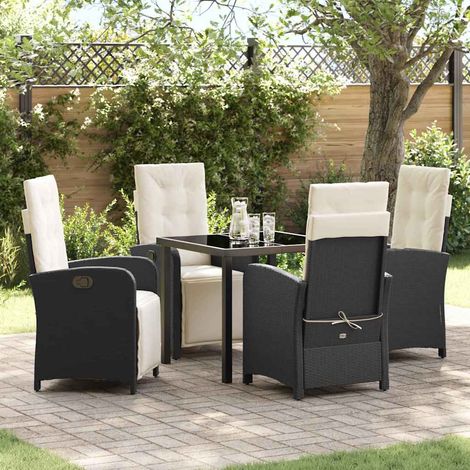 vidaXL Garten Essgruppe mit Kissen 5 pcs Schwarz Poly-Rattan (1/5)