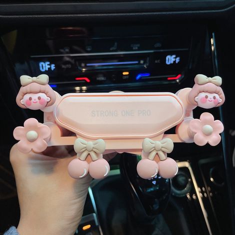 Support de téléphone de voiture universel multifonction avec motif mignon et anti-vibrations, fixation en 6 points sur la grille d'aération, noir (Cherry Girl). (1/5)