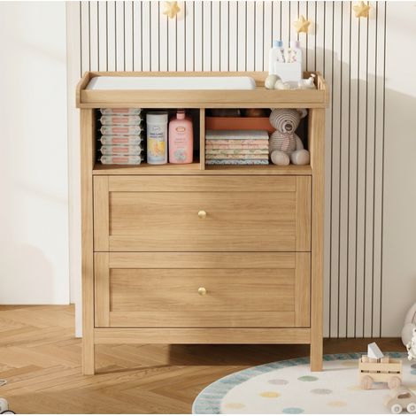 Cómoda cambiador bebé evolutiva - 82x50x90 cm - mueble cambiador desmontable cajones compartimentos abiertos - mdf estilo nórdico - blanco madera (1/5)