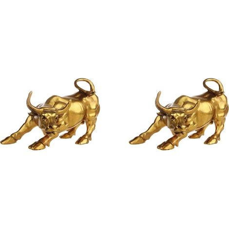 2x Feng Shui Messing-Bullenstatuen für Glück, Heimdekorationsskulptur, vergoldeter Kupferbulle symbolisiert berufliches Glück (1/4)