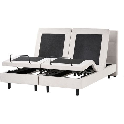 Electric Bed Light Beige EU King Size 5ft3 Remote Control Adjustable Fabric Upholstery Chenille VICEROY