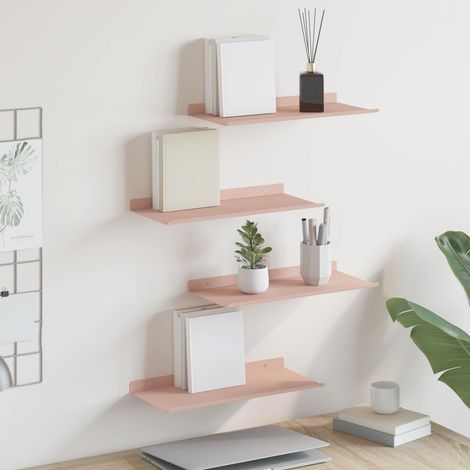 Schwebendes Regal 4 pcs Rosa 40 x 18 x 2,5 cm Stahl