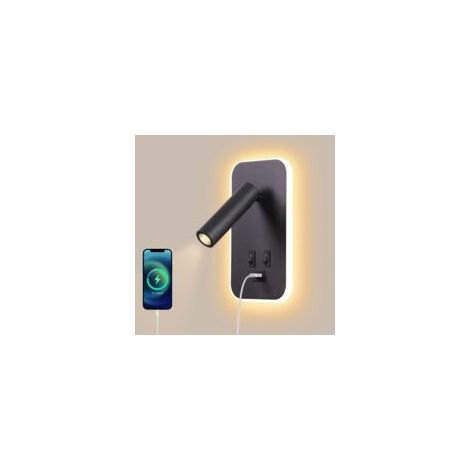 Trimec – Applique murale LED 12W avec port USB – Éclairage d'ambiance réglable noir – Angle de rotation 330° – Matériau durable sans scintillement
