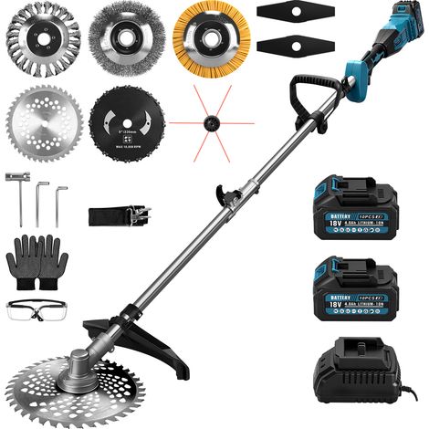Débroussailleuse Coupe-bordures sans fil 1380W Moteur sans Balai, Kit Complet 2 Batteries 4,0Ah et Chargeur,Compatible Batterie Makita 18V,18800 tr/min,Polyvalent avec 3 Brosses et 2 Lames pour Jardin (1/5)