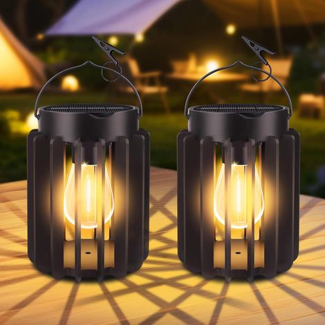 Lanterne Solaire Exterieur Jardin, LED Lampe Solaires Extérieure Suspendue Lanterne Avec Clip, IP65 Étanche, Blanc Chaud, pour Terrasse, Pelouse, Balcon, Cour, décoration de jardin, 2 Pièces (1/5)