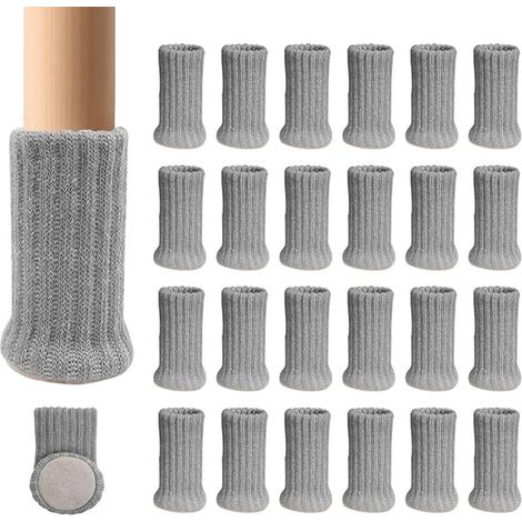 24 paires de chaussettes antidérapantes tricotées pour pieds de meubles, protègent des rayures et réduisent le bruit, facilitent le déplacement, grises