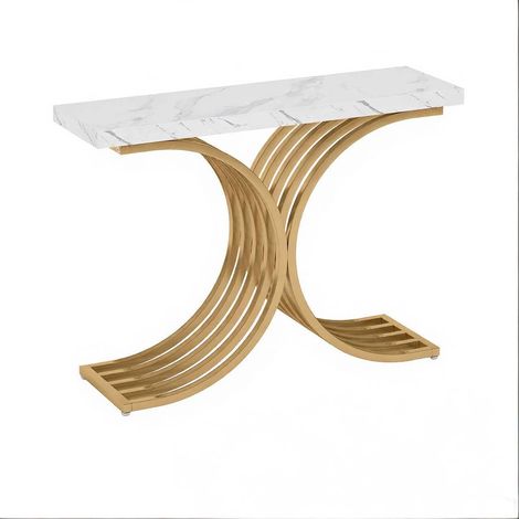 Tavolo consolle da ingresso in marmo effetto marmo e metallo oro 100 x 30 x 80 cm (1/5)