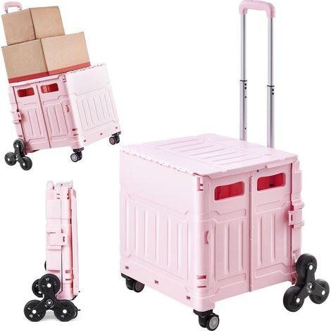 Faltbarer Transportwagen mit 65 Litern Volumen, geländegängigen und um 360° schwenkbaren Rädern, Teleskopgriff für Einkäufe, Büro und Umzüge, rosa. (1/5)