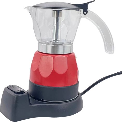 Cafetière Italienne Électrique 150ml Aluminium Rouge Filtre Fin Anti-Goutte 3 Tasses (1/5)