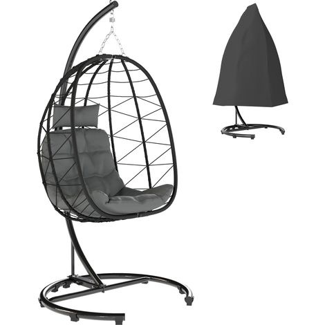 Fauteuil suspendu exterieur Egg Chair resistant aux intemperies avec coussins 102x102x195 cm gris fonce