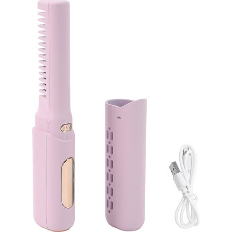 Mini lisseur rechargeable, 3 réglages de température, 2000 mAh, anti-brûlure, type C, sans fil, pour tous types de cheveux, violet. (1/5)