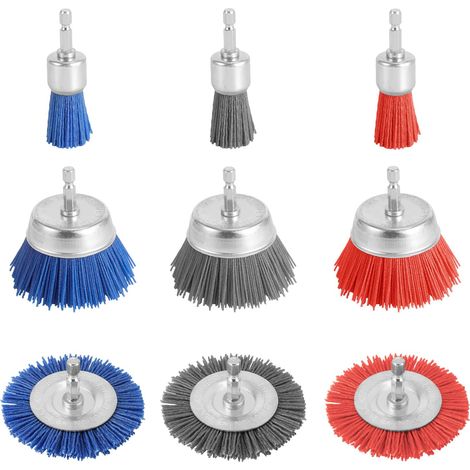 9pcs Brosse Nylon, Tige Hexagonale 1/4 Po, Grain 80/100/240, Pour Perceuse, Nettoyage Ponçage (1/5)