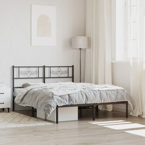 Cadre de lit métal sans matelas avec tête de lit noir 140x190cm