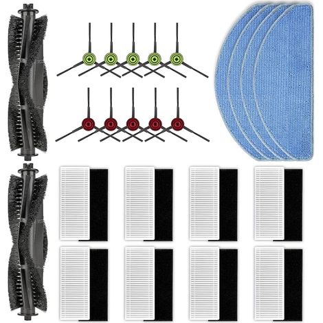 Lot de 24 pièces de rechange G8000 MAX compatibles avec le robot aspirateur Tikom G8000 MAX, 2 rouleaux de brosse, 10 brosses latérales, 8 filtres HEPA, 4 tampons de nettoyage, kit d'accessoires (1/5)