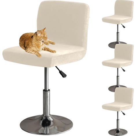 Housses De Chaise De Bar avec Dossier, Élastique Velours Tissu Housses De Tabouret De Pub Amovible Courte Arrière Pivotant Couverture De Chaise-crème-4 Pièces (1/5)