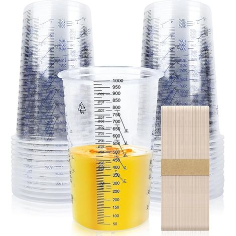 Paint Mixing Cups 1000 ml Plastic Measuring Cups with Clear Scale and Stirring Bar for Laboratory Car Craft Moulding Painting DIY Epoxy Resin (1/5)