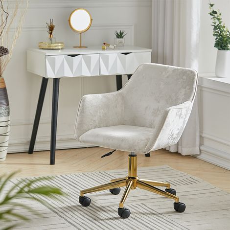 Velvet Upholstered Home Office Swivel Task Chair,Beige (1/5)