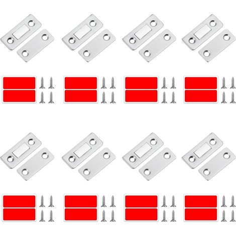 8PCS Aimant Magnétique Puissant en Acier Inoxydable pour Porte Placard Coulissante, Loquet Magnétique Adhésif, Fermeture Sécurisée pour Armoire, Tiroirs, Meuble, Facile à Installer (1/5)