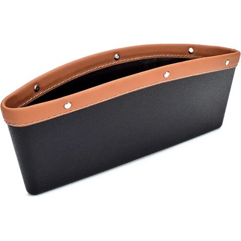(Marron) Poche de rangement en cuir pour siège auto, compartiment latéral pour téléphone, clé, carte, accessoires intérieurs (1/4)