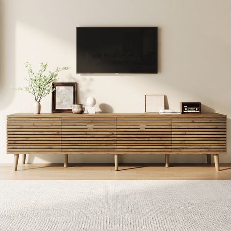 TV-Schrank 180x40x46 cm, 4 Gittertüren, Kabeldurchführung, 6 Staufächer, MDF und Spanplatte, Natur (1/5)