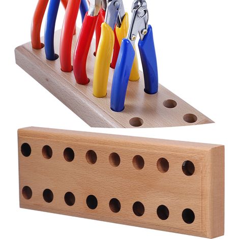 Support de rangement en bois à monter soi-même, avec huit rangées de trous, idéal pour ranger et exposer des outils sur un bureau. (1/5)