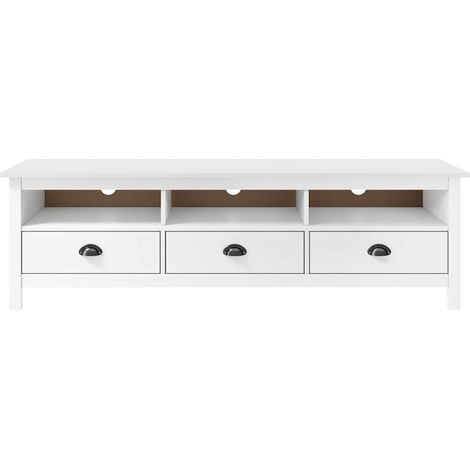 Meuble TV, Étagère TV, Meuble de Salon, Hill Range Blanc 158x40x47 cm Bois de pin solide OIB7760E (1/4)