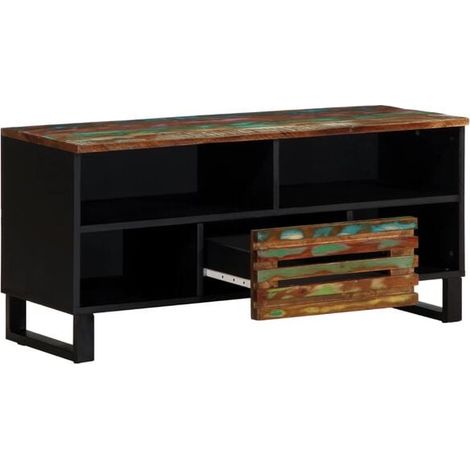 Meuble TV en Bois Massif d'Acacia, 100x34x46 cm, Console Basse de Salon avec Rangement, Style Moderne et Robuste (1/5)