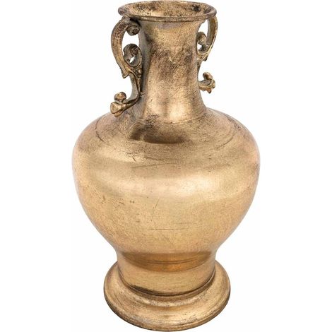 Jarrón de metal dorado 19.5x19.5x34.5h cm