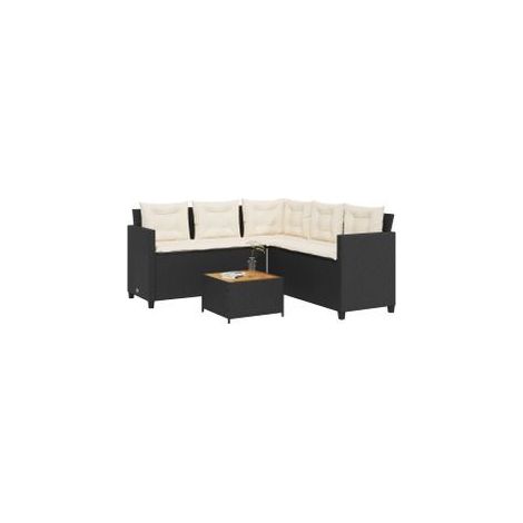 Canapé de jardin avec table et coussins en forme de L noir (1/5)