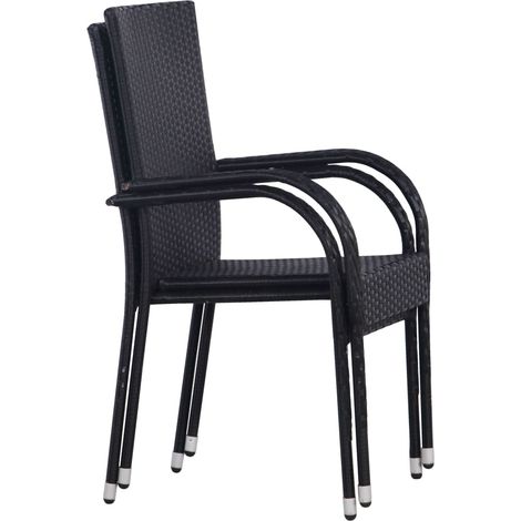 INLIFE Chaises empilables d'extérieur 2 pcs Résine tressée Noir (1/5)