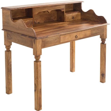 Escritorio recto ORBO 115 cm en madera maciza de Sheesham barnizada con 3 cajones y 3 nichos – Estilo Davenport (1/5)