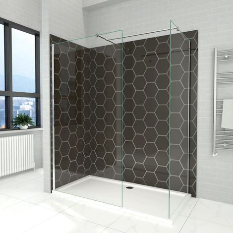 Elegant Walk in Shower Door,1000x1850mm Wet Room Screen Glass 6mm Tougheded Safety Panel with Support Bar + 900mm Side Panel (1/5)