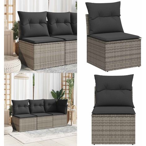 Canapé de jardin sans accoudoirs coussins gris résine tressée - Canapé De Jardin - Mobilier De Jardin - Salon De Jardin - Fauteuil De Jardin - Chaise Longue - Home & Living (1/5)