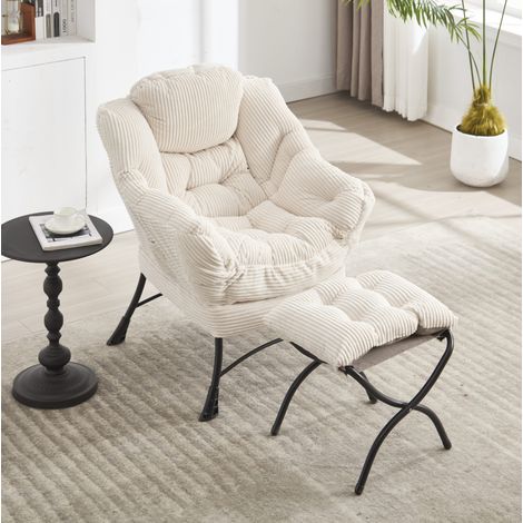 Sillón relax 70x64x95 cm de acero y tejido peluche blanco con almacenaje FloraGrace (1/5)