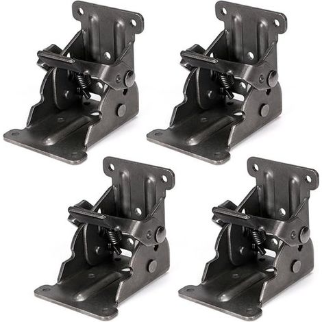 Soporte plegable, 4 piezas, Bisagra plegable, 6,6 x 5,3 x 6,3 cm, Bisagra plegable extendida, patas de cama y bancos de trabajo, Negro (1/5)