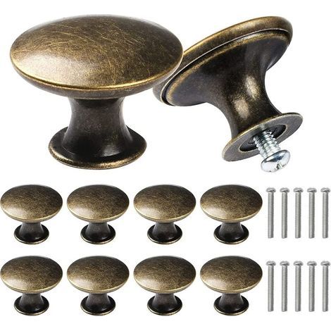 10 Pcs Poignées de Tiroir Ronde Antique 30mm Bouton Meuble Bronze pour Placard Commode avec Vis (1/4)