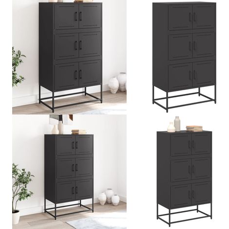 Buffet noir 68,5x38,5x123,5 cm acier - Buffet Industriel - Meuble Rangement - Armoire Métal - Design Moderne - Couleur Noire - Home & Living (1/5)