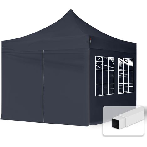 TOOLPORT 3x3 m Pop up Gazebo incl. 4 side panels with steel frame for instant shelter black